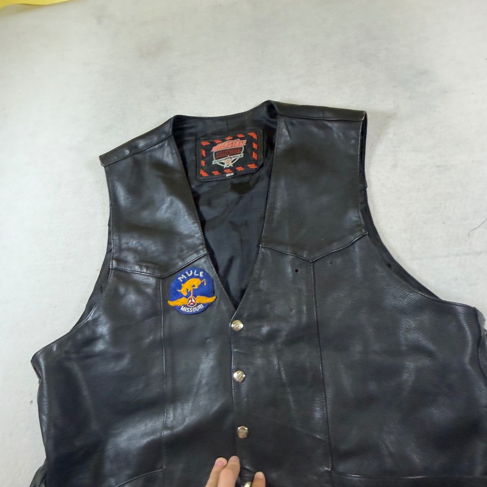 Interstate Leather‎ Mens Black Biker Vest Patches Vietnam Veteran XXXL 3XL 7339